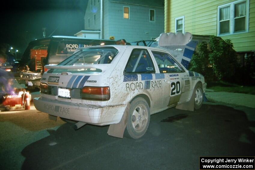 The Mitch McCullough / Scott Webb Mazda 323GTX at L'Anse service. They retired shortly after.