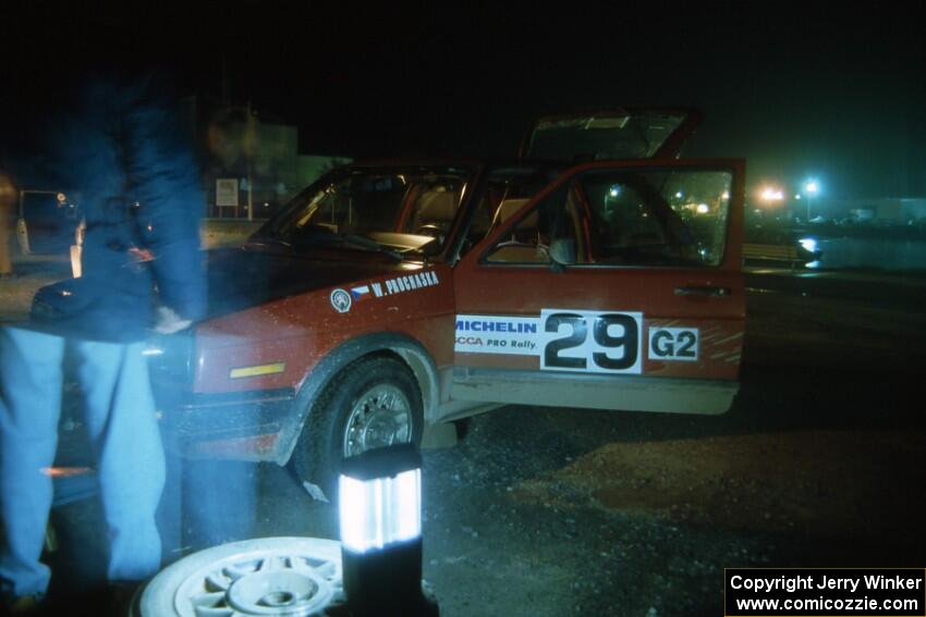 Wayne Prochaska / Annette Prochaska at L'Anse service in their VW GTI. They DNF'ed on the first night.