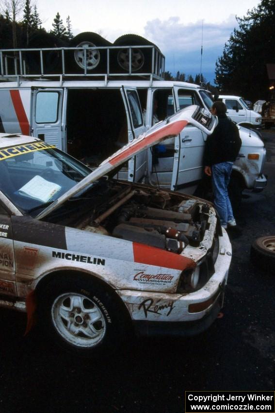 The John Buffum / Jeff Becker Audi Quattro S2 receives service in Copper Harbor(1).