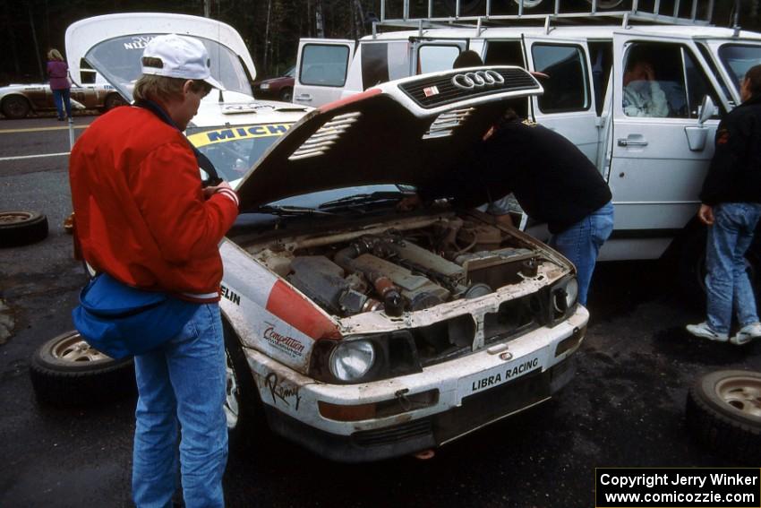 The John Buffum / Jeff Becker Audi Quattro S2 receives service in Copper Harbor(2).