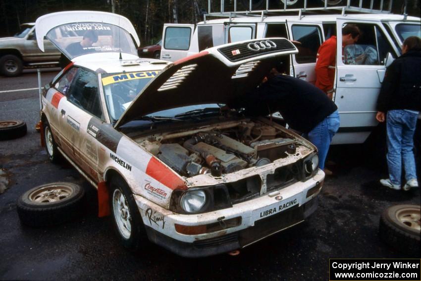 The John Buffum / Jeff Becker Audi Quattro S2 receives service in Copper Harbor(3).