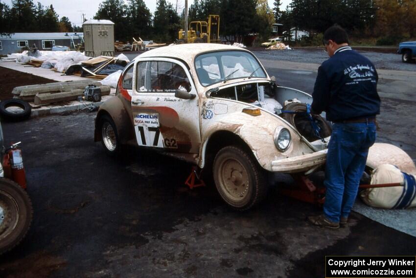 The Rene Villemure / Mike Villemure VW Beetle gets serviced in Copper Harbor.