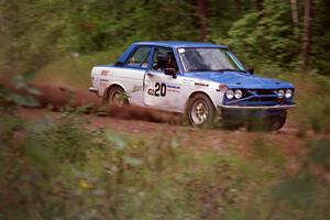 The Pete Lahm / Jimmy Brandt Datsun 510 sports new damage to the right-side of the car on day two.