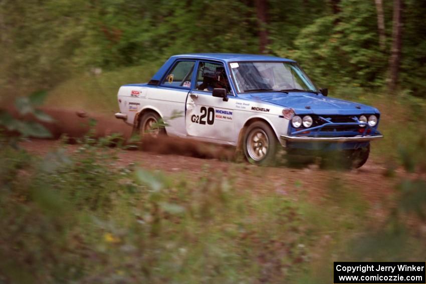 The Pete Lahm / Jimmy Brandt Datsun 510 sports new damage to the right-side of the car on day two.