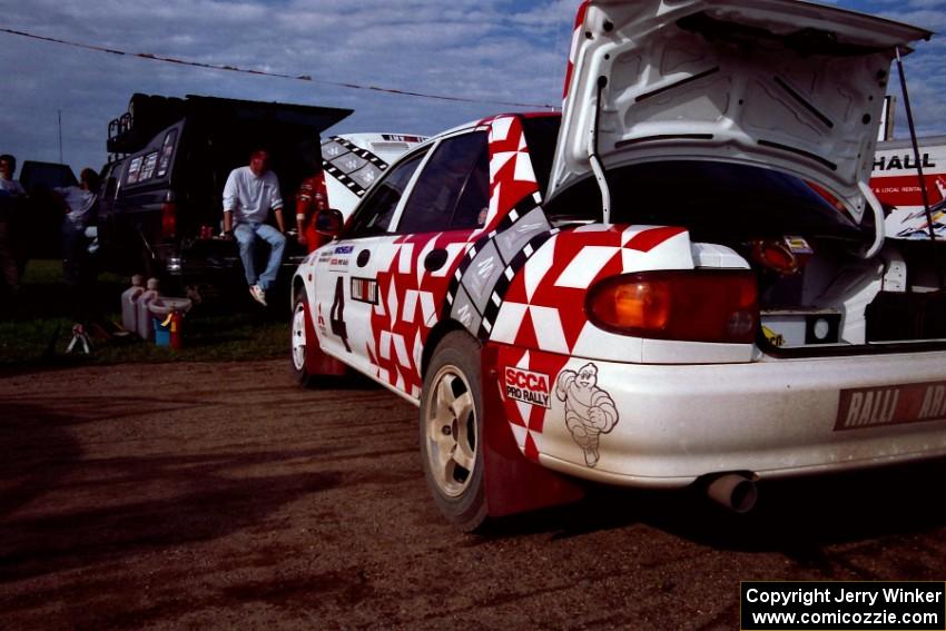 The Henry Joy IV / Chris Griffin Mitsubishi Lancer Evo II at Park Rapids service on day two.