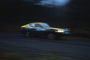 The Jeff Bothee / Tom Beltman Plymouth Arrow at speed on SS1 in the Huron Mountains.