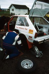 The Fritz Wilke / Joe Huttle Ford Fiesta gets serviced in L'Anse. (2)