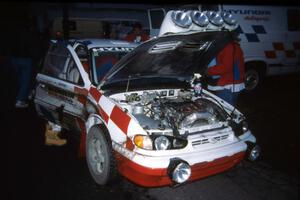 The Paul Choinere / Jeff Becker Hyundai Elantra at L'Anse service. They DNF'ed on day one.