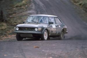 Jerry Sweet / Stuart Spark SAAB 99 at speed on Delaware Mine stage before finishing fifth overall, third in Group 2.