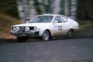 Chris Czyzio / Eric Carlson take their Plymouth Arrow through a fast sweeper on Delaware Mine stage.