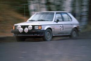 Ed Maklenburg / Barbara Steencken at speed on Delaware Mine stage in their Dodge Omni GLH.