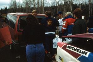 Roadside work being done to the "blown out" rear window on the Larry Warrington / Damien Crane rig (1).