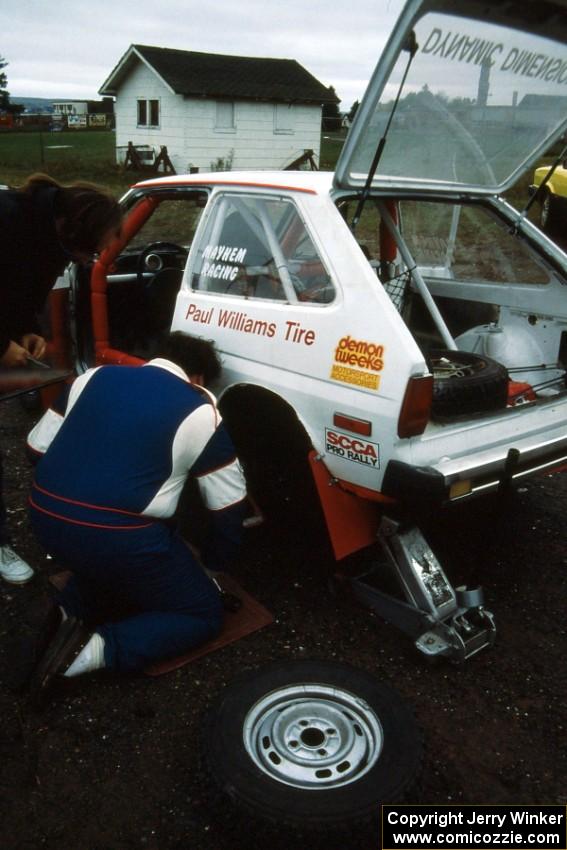 The Fritz Wilke / Joe Huttle Ford Fiesta gets serviced in L'Anse. (2)