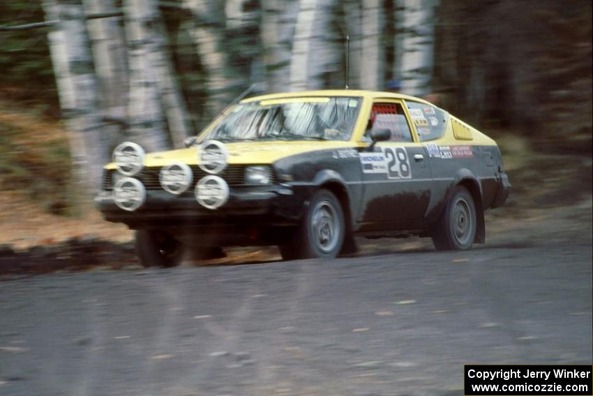 Jeff Bothee / Tom Beltman Plymouth Arrow at speed on the Delaware Mine stage.
