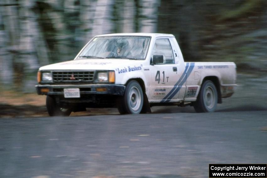 Dave Turner / Ben Bradley Mitsubishi Pickup at speed on the Delaware Mine stage.