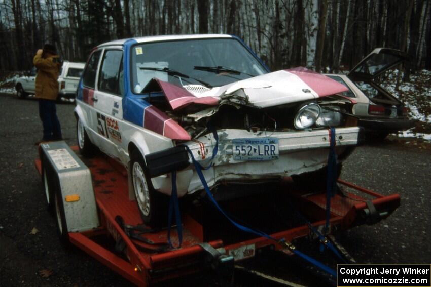 Larry Warrington / Damien Crane destroyed their VW Rabbit.