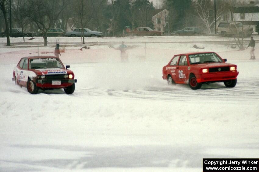 Don Coatsworth / Mike Rappa VW Fox passes the John Nytes / Jerry Nytes Fiat 128 Sport