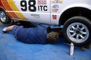 Randy Jokela removes the transmission from his ITC Toyota Starlet