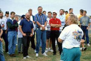 Don Gettinger handles the drivers meeting