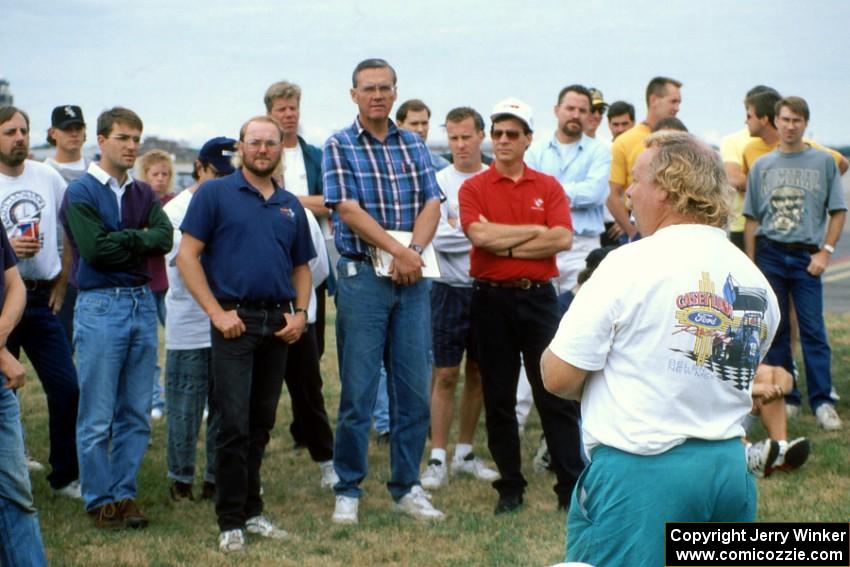 Don Gettinger handles the drivers meeting