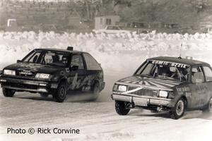The Jerry Winker / Norm Johnson Mazda GLC is passed by the Dave Markquart / Jeff Sinden Chevy Spectrum Turbo