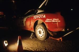 The Ralph Kosmides / Joe Noyes Toyota Supra gets serviced on the first night of the rally.