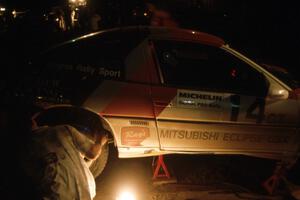 The Steve Gingras / Bill Westrick Mitsubishi Eclipse GSX is serviced on the first night of the rally.