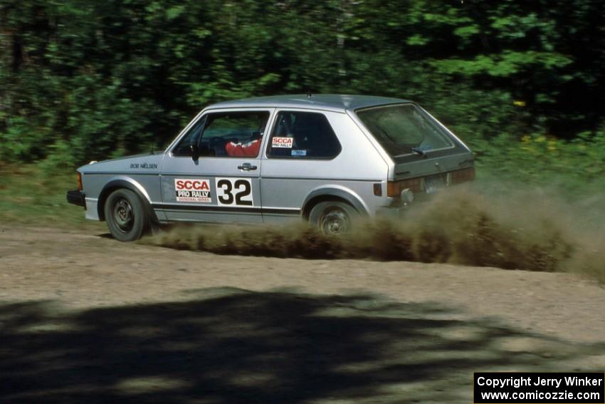 Bob Nielsen / Doug Dill at speed at the crossroads in their VW GTI.