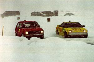 The Mark Knepper / Steve Carter Toyota MR-2 passes the Dee Pendergast / Jerry Melby VW Rabbit