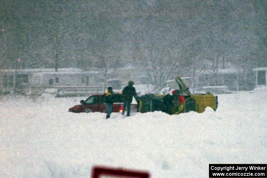 The Paul Gilbert / Gary Rentfro VW Scirocco goes onto its side near the end of the race.