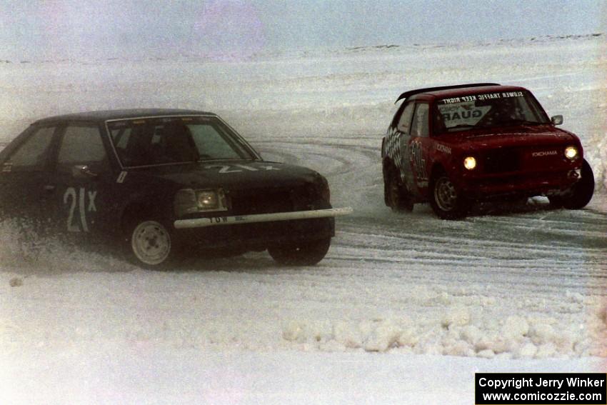 Non-studded race: James Clarke's(?) Ford Escort and Peter Zentner's Honda Civic