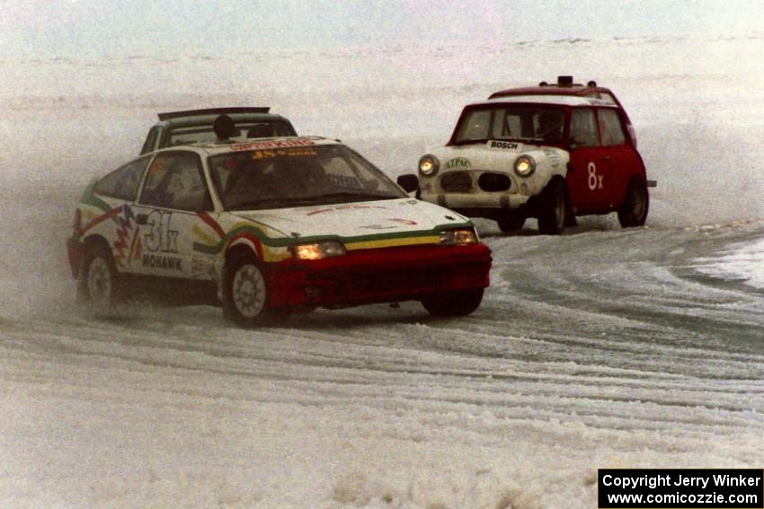 Non-studded race: Paulo Gomes' Honda CRX, Al Marcoux's Honda Civic and Dyrk Bolger's Austin Mini Cooper