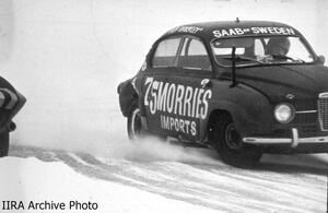 1973 IIRA season: Flip Shockley's SAAB 96 passes Roy Boone's Chevy Corvette.