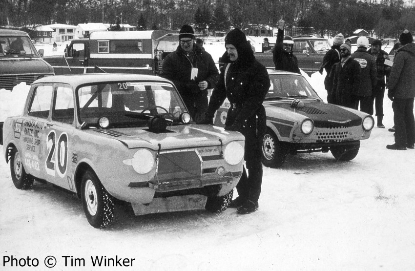 Roger Haro's Simca 1000 and Jim Cornea's (saluting) Simca Bertone.