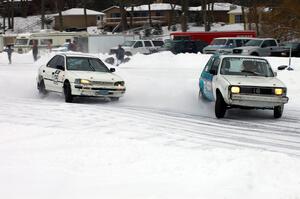 Mike Ehleringer / Dick Nordby / Bill Nelson VW Rabbit and Chris Peterson / Dave McGovern Subaru Impreza battle for the lead