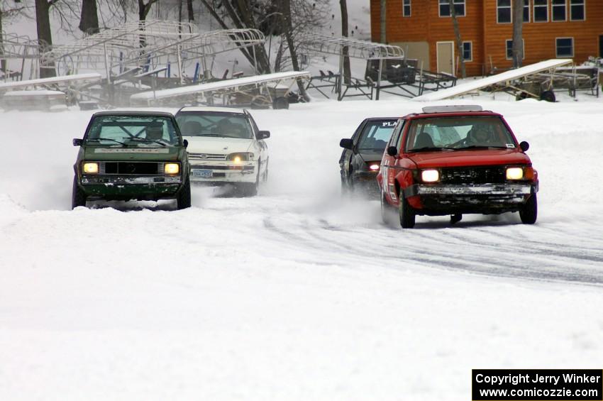 Four cars jostle for position