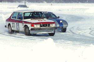 Chuck Peterson / Bob Roth SAAB 99 is chased by the Steve Kuehl / Marco Martinez Mazda RX-7