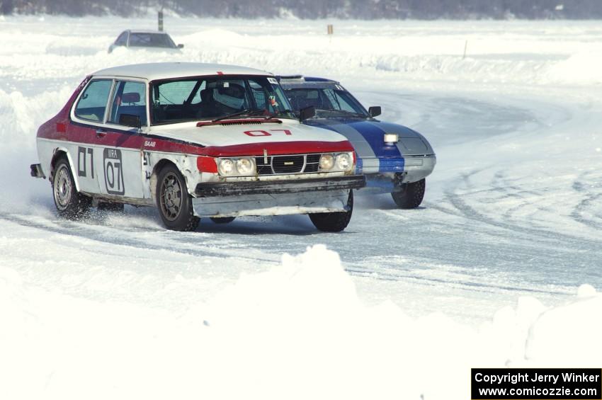 Chuck Peterson / Bob Roth SAAB 99 is chased by the Steve Kuehl / Marco Martinez Mazda RX-7
