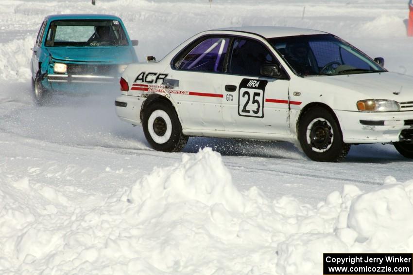 Dave McGovern / Nick Goetz Subaru Impreza is chased by the Dick Nordby / Bill Nelson VW Rabbit