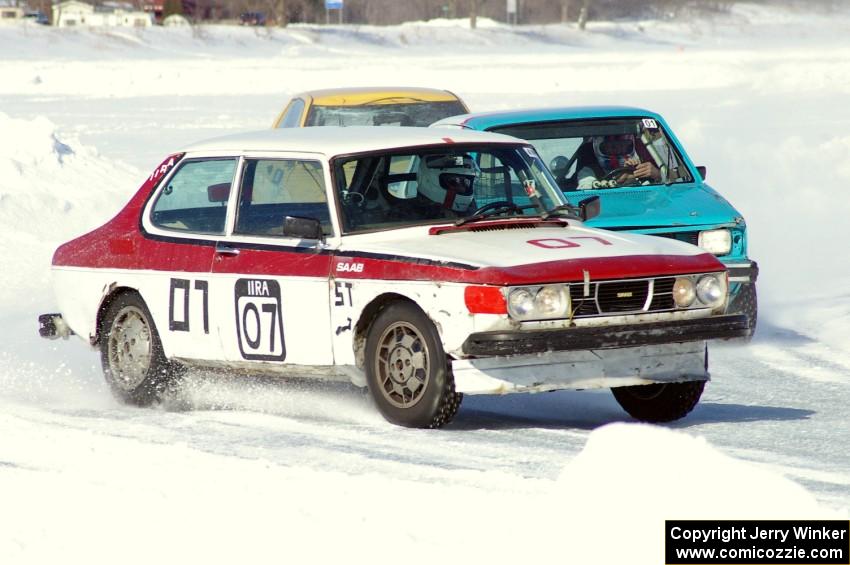 Chuck Peterson / Bob Roth SAAB 99 ahead of the Dick Nordby / Bill Nelson VW Rabbit and Dan Burhans, Sr / Tony Burhans SAAB 9-3