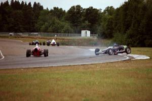 Don Erickson's Lynx B Formula Vee spins at turn 6 as Jay Dekko's ??? Formula Vee goes past