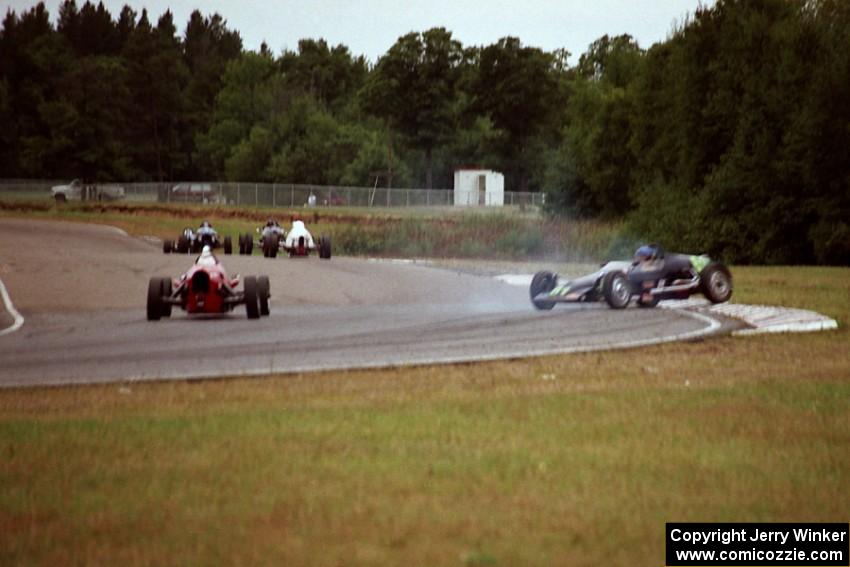 Don Erickson's Lynx B Formula Vee spins at turn 6 as Jay Dekko's ??? Formula Vee goes past