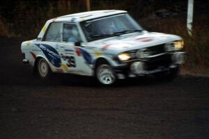 The Mike Whitman / Dave White Datsun 510 gets flogged on test run on the press stage.