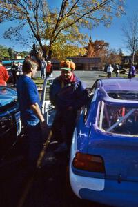 Carl Merrill beside his Ford Escort Cosworth RS at parc expose. John Bellefleur was his navigator.