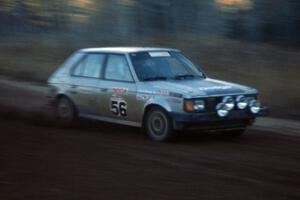 Jason Anderson / Jared Kemp in their Dodge Omni at speed on Menge Creek 2.