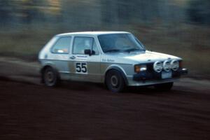 The VW Rabbit of Heikke Neilsen / Bob Neilsen rockets down Menge Creek 2. They competed in the Divisional event.