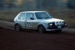 The VW Rabbit of Heikke Nielsen / Bob Nielsen rockets down Menge Creek 2. They competed in the Divisional event.