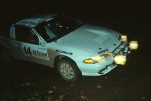 The Doug Shepherd / Pete Gladysz Eagle Talon sports damage after rolling in the evening. They rolled a second time and DNF'ed.