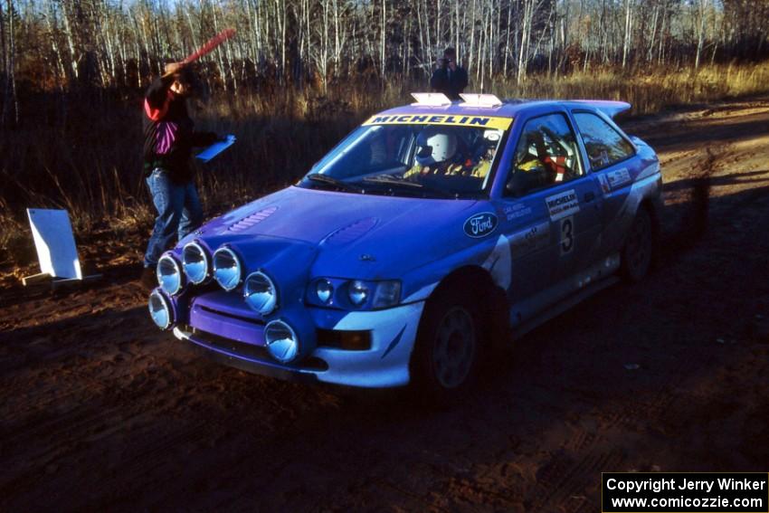 Carl Merrill / John Bellefleur nail it at the start of Menge Creek 2 in their Ford Escort Cosworth RS.