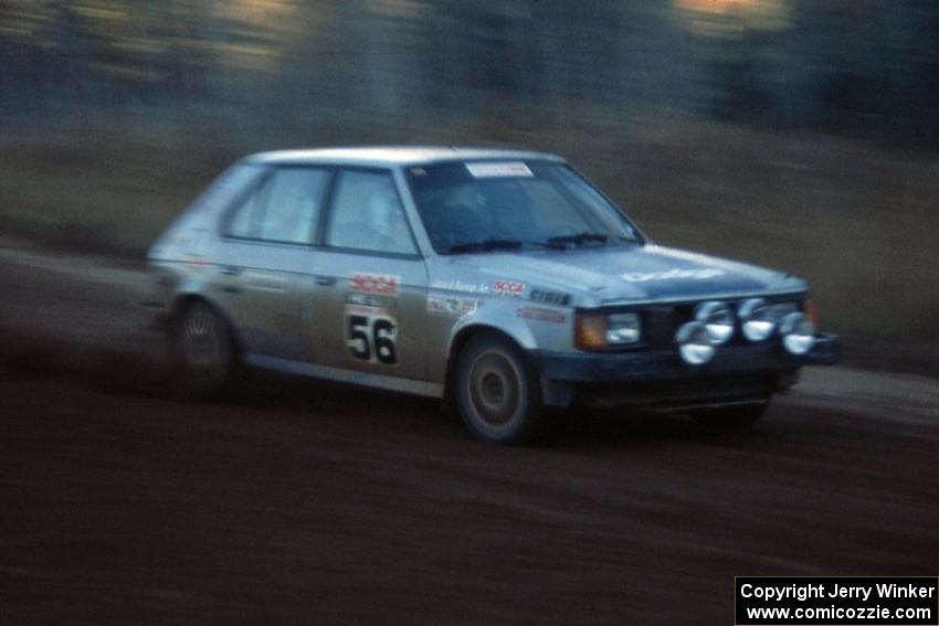Jason Anderson / Jared Kemp in their Dodge Omni at speed on Menge Creek 2.